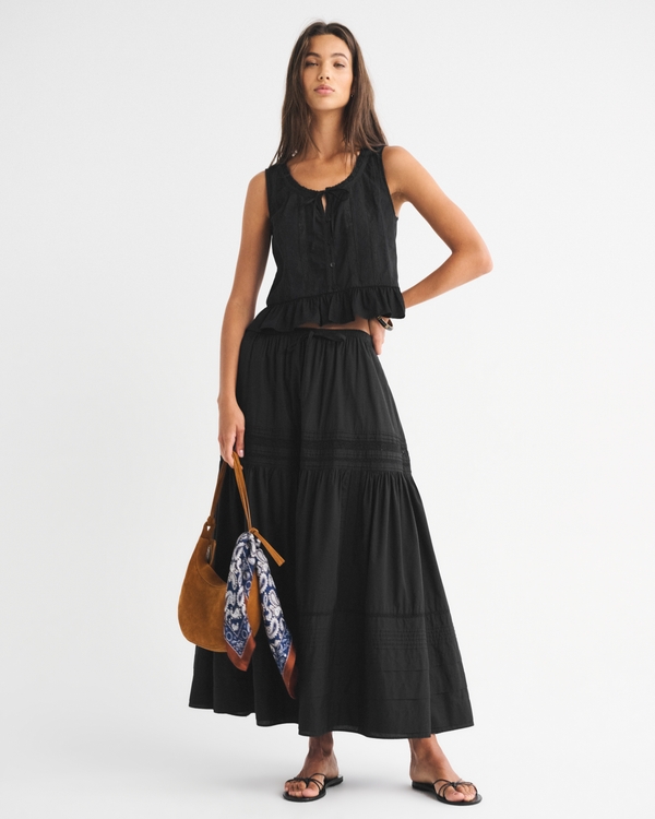 Button-Through Lace-Trim Top, Black view 2