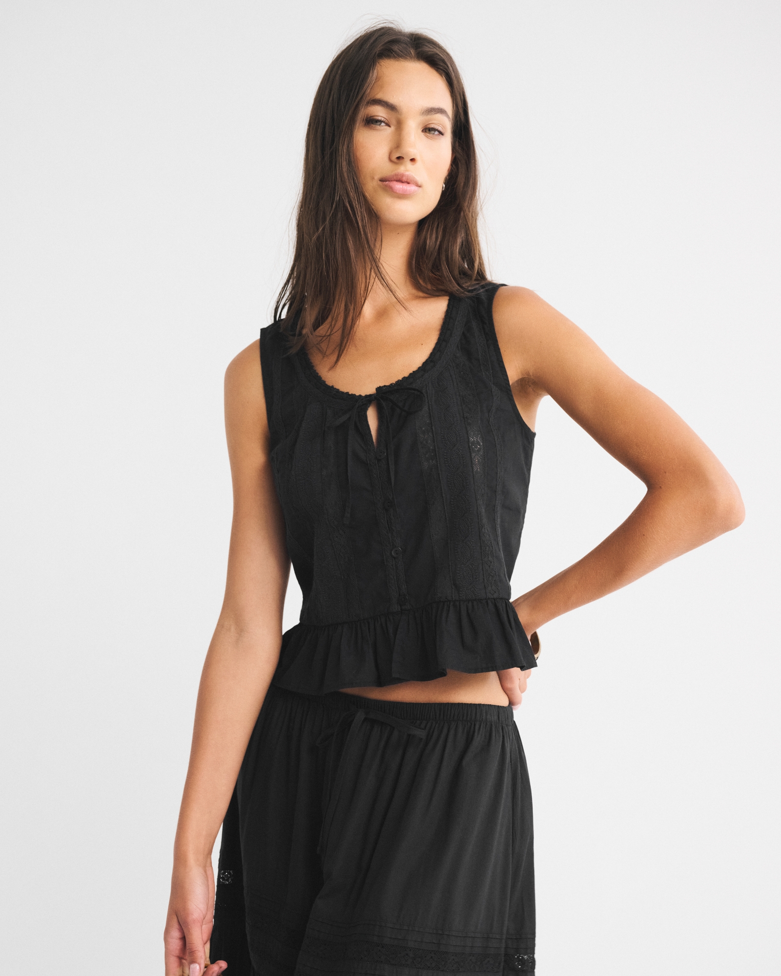 Button-Through Lace-Trim Top