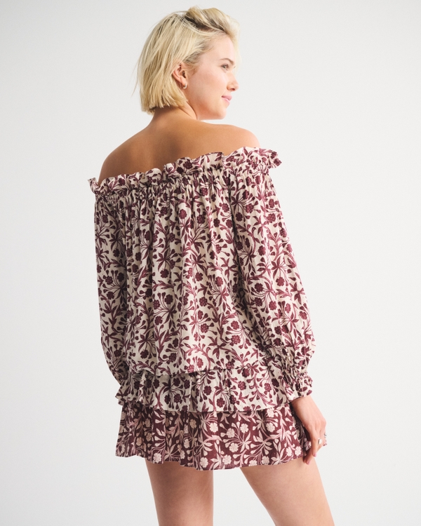 Crinkle Long-Sleeve Off-The-Shoulder Top
