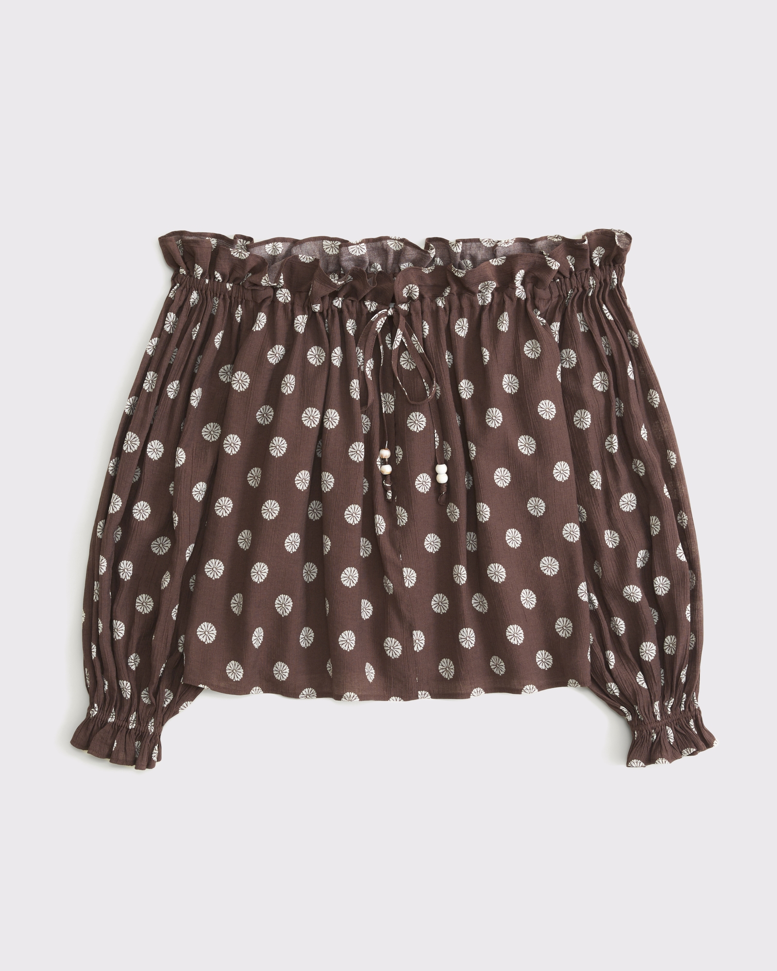 Crinkle Long-Sleeve Off-The-Shoulder Top