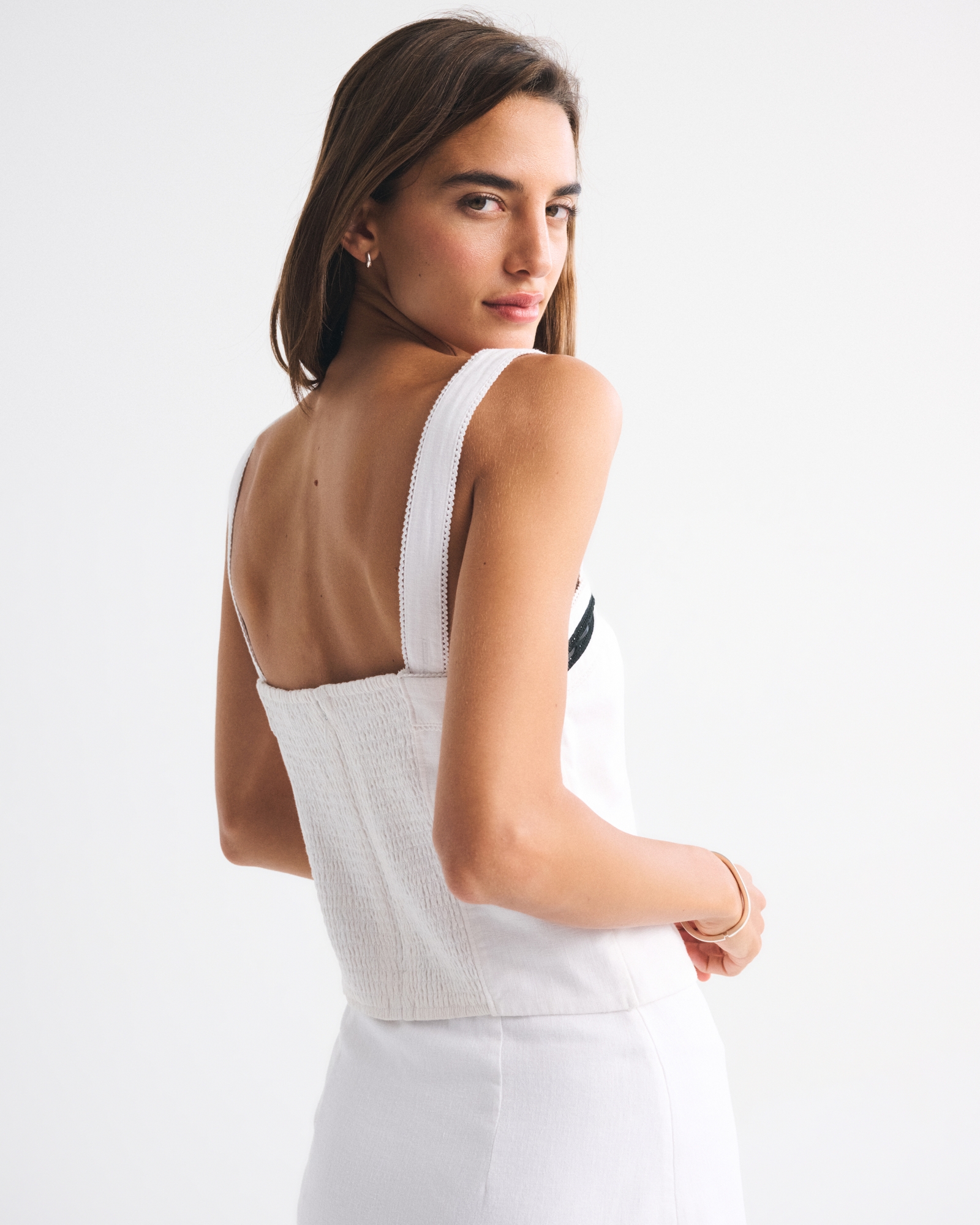 Linen-Blend Strapless Set Top