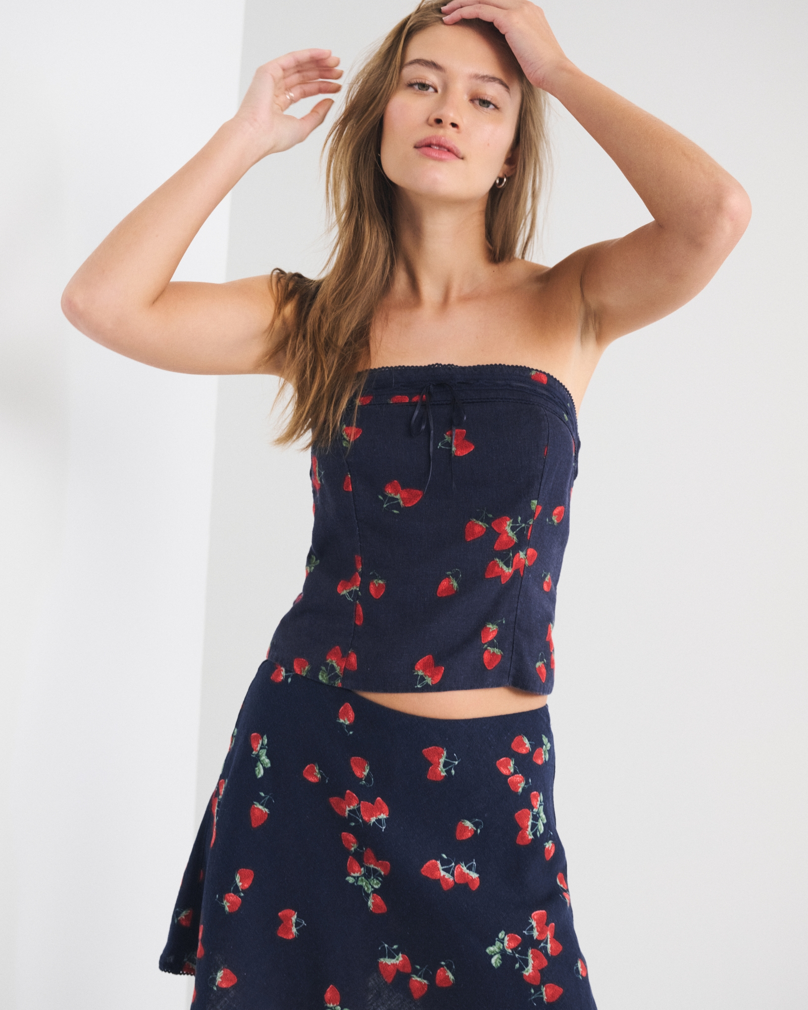 Linen-Blend Strapless Set Top
