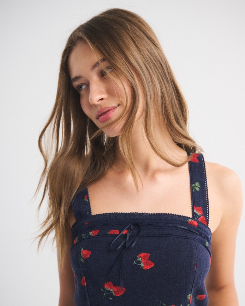 Linen-Blend Strapless Set Top