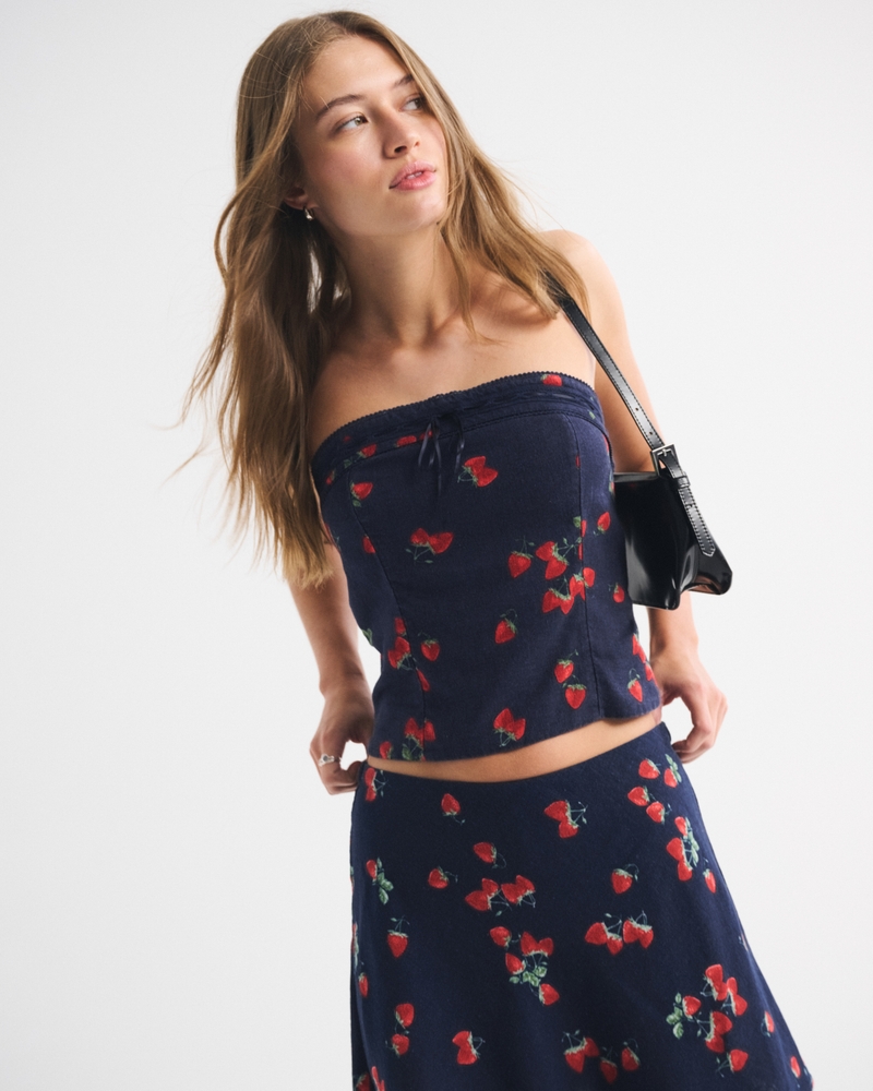 Linen-Blend Strapless Set Top
