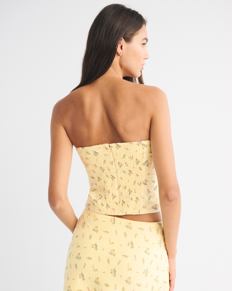 Linen-Blend Strapless Set Top