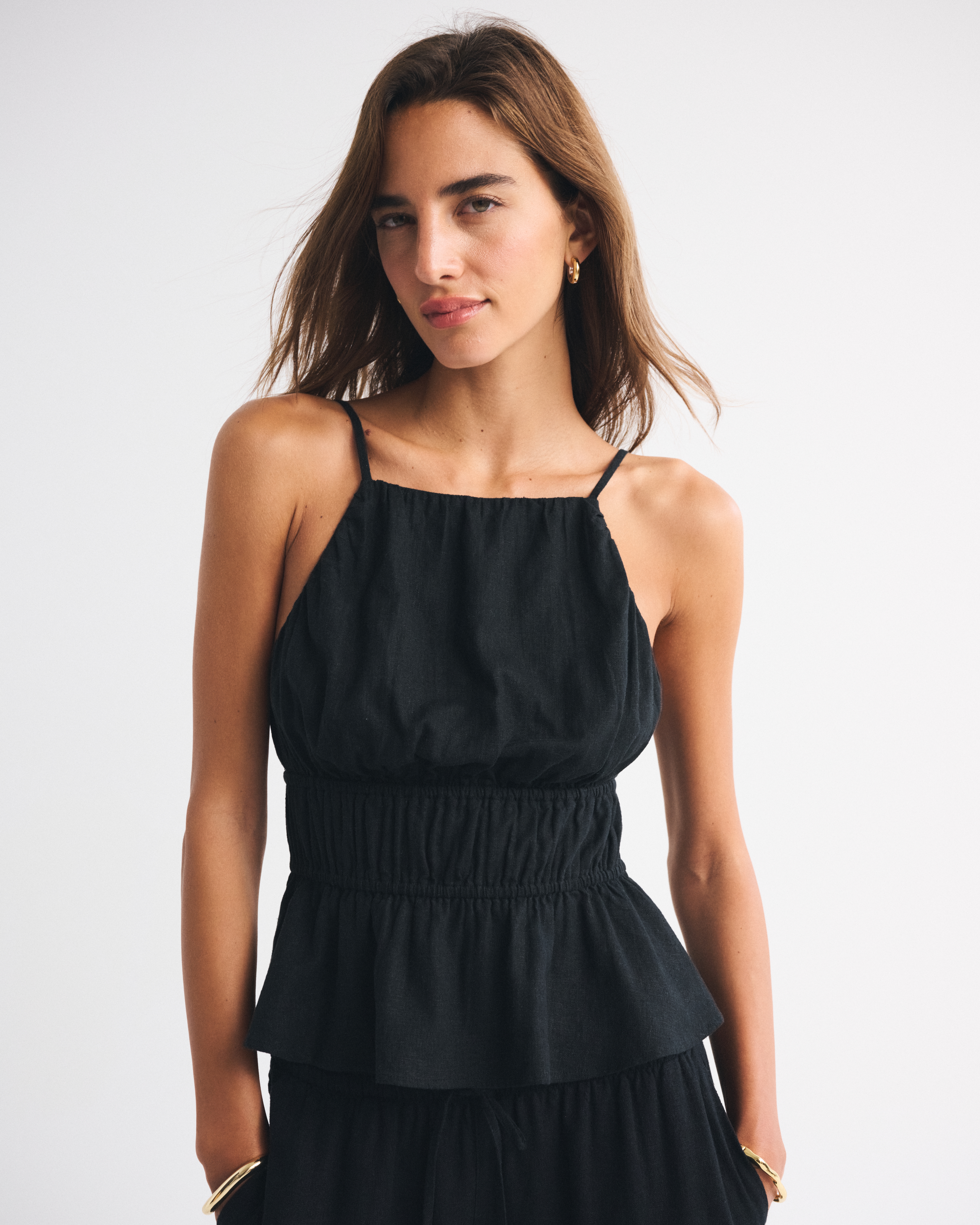 Abercrombie & Fitch Smocked Halter Top In Black