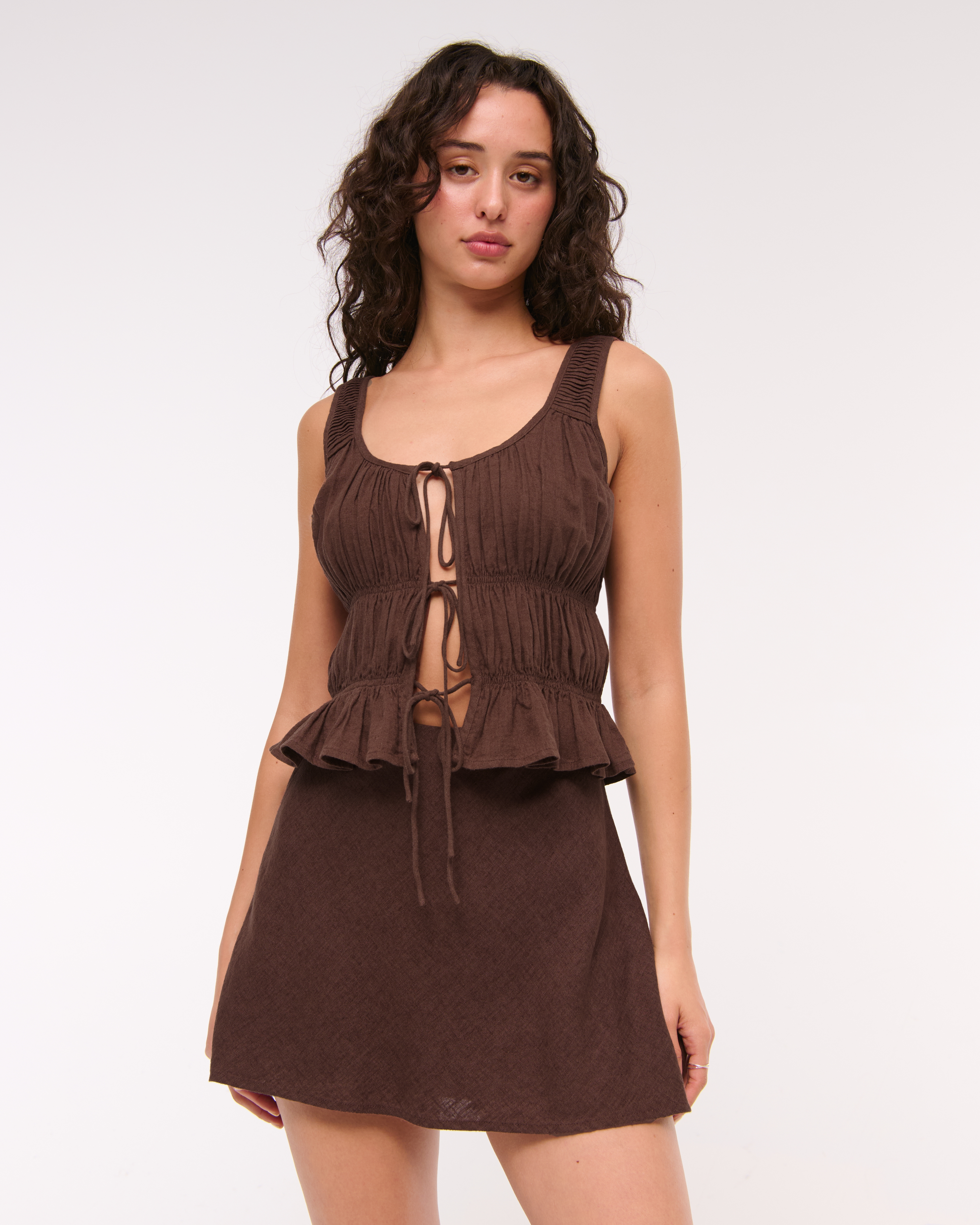 Abercrombie & Fitch Ruched Tie-front Top In Brown