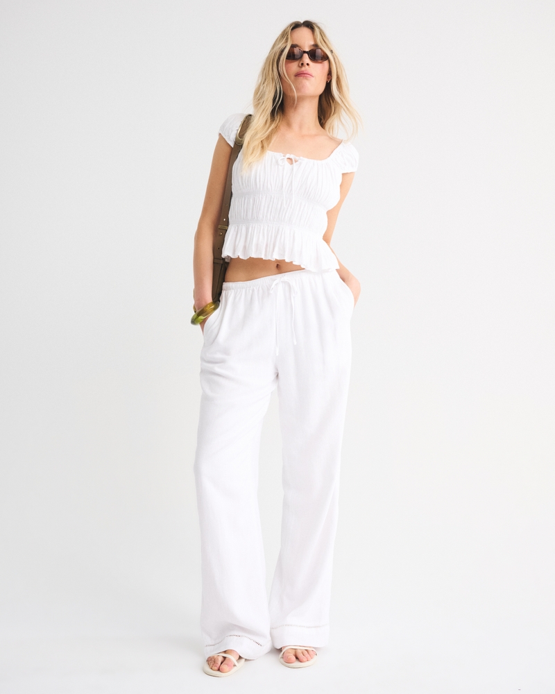 Linen-Blend Smocked Top