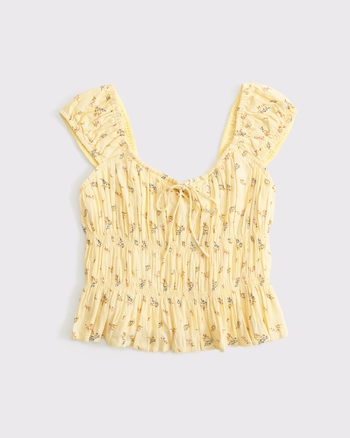 Linen-Blend Smocked Top