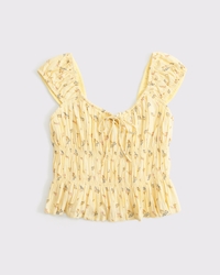 Linen-Blend Smocked Top