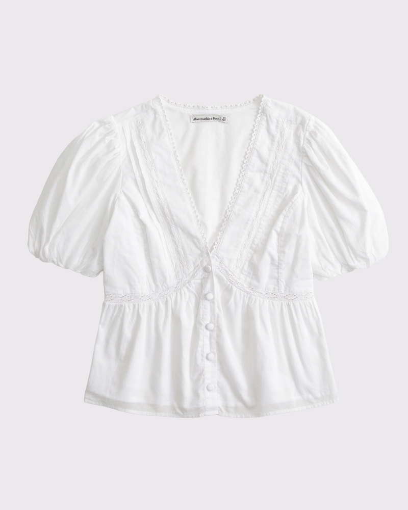 Women's Puff Sleeve Button-Through Top | Women's Tops