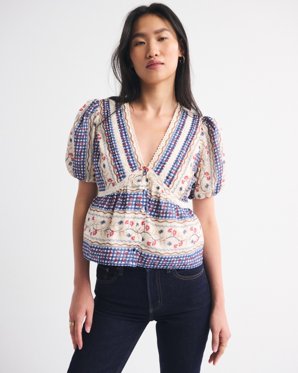 Puff Sleeve Button-Through Top