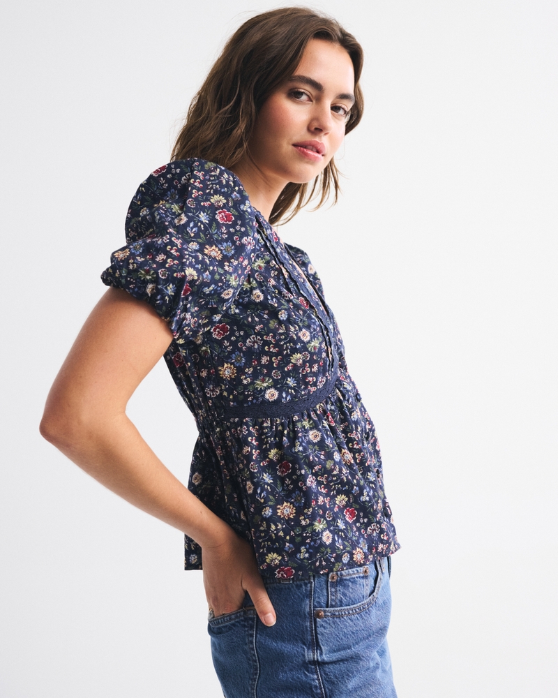 Puff Sleeve Button-Through Top