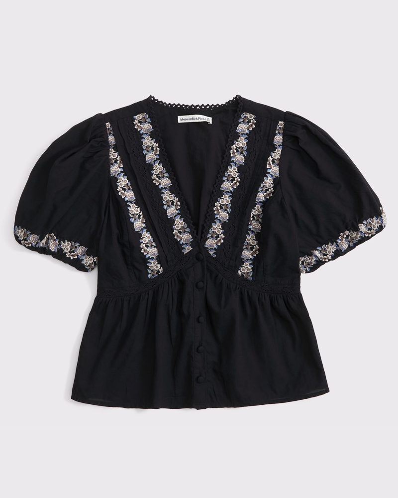 Women's Puff Sleeve Button-Through Top | Women's Tops