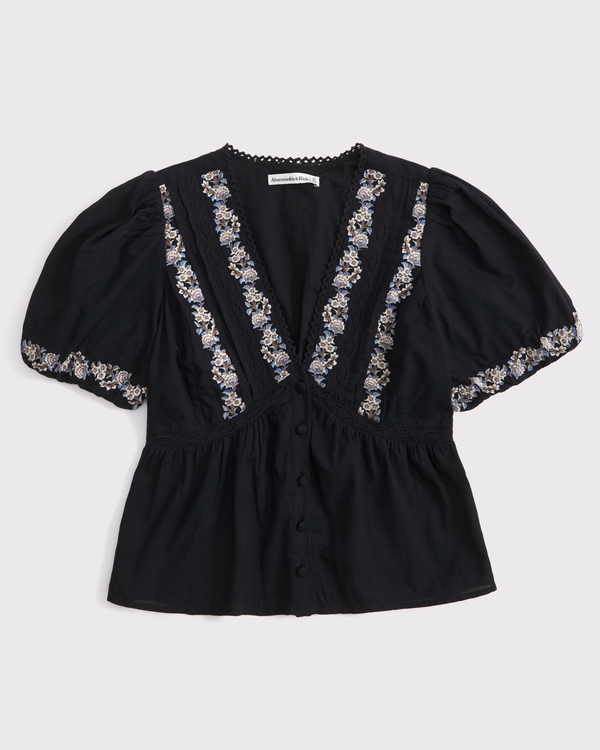 Women's Puff Sleeve Button-Through Top | Women's Tops