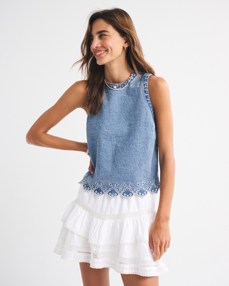 Women's Eyelet Denim Shell Top | Women's New Arrivals | Abercrombie.com