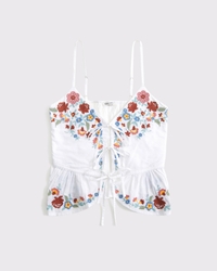 Embroidered V-Neck Tie-Front Cami