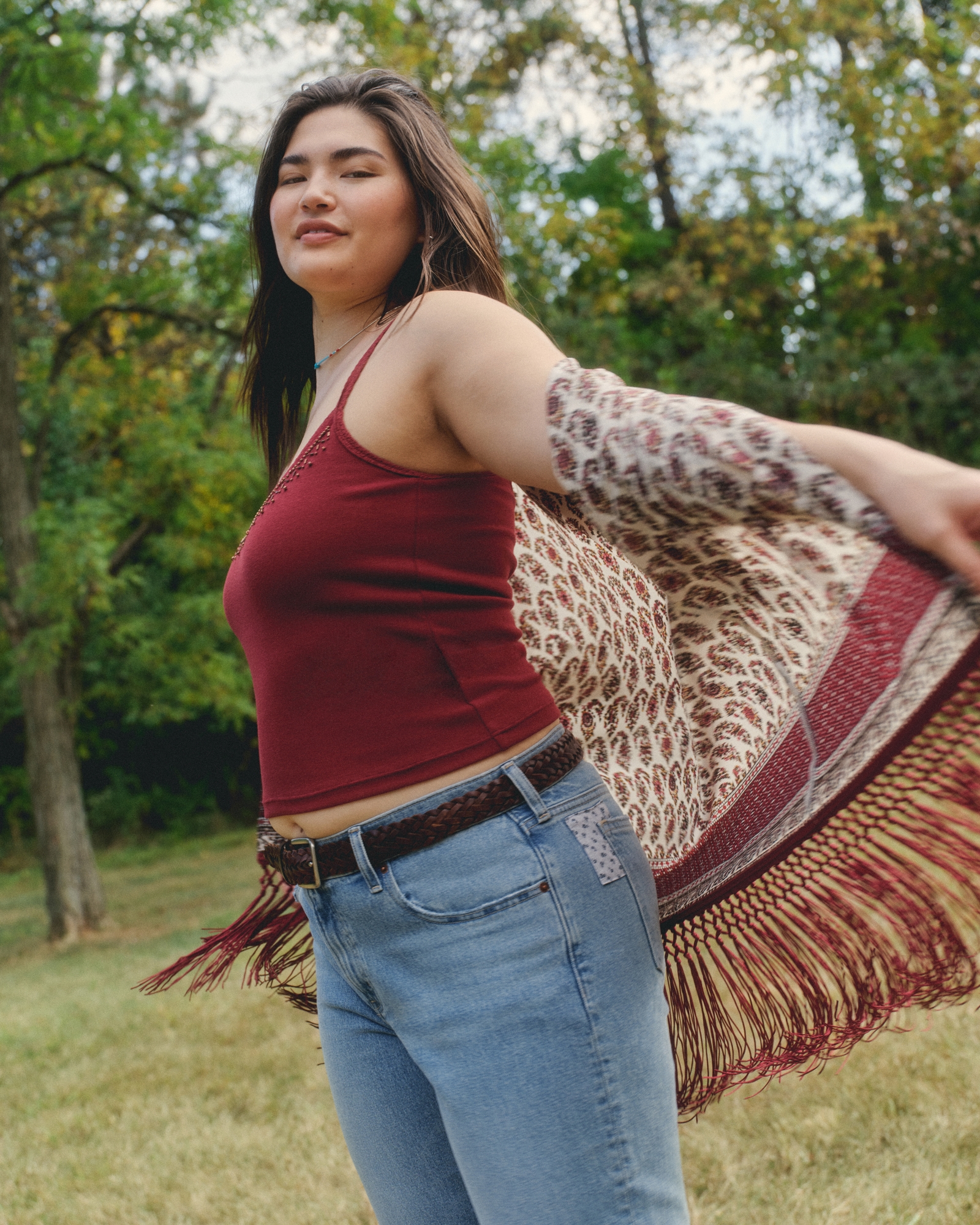 Embroidered Fringe Shawl
