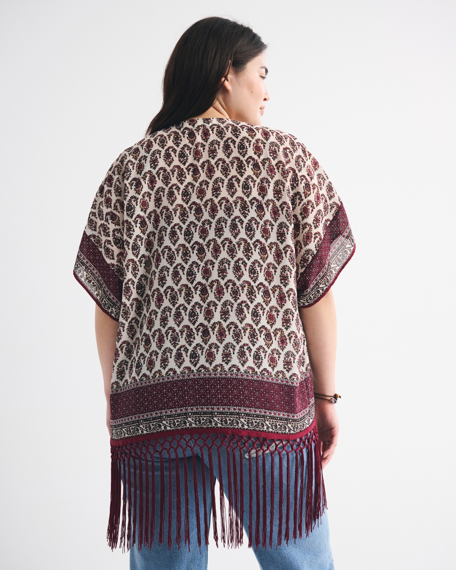 Embroidered Fringe Shawl