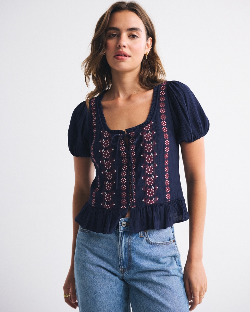 【Alumu.】 puff sleeve peplum tops KIC_140-5375-00198-208_model1?
