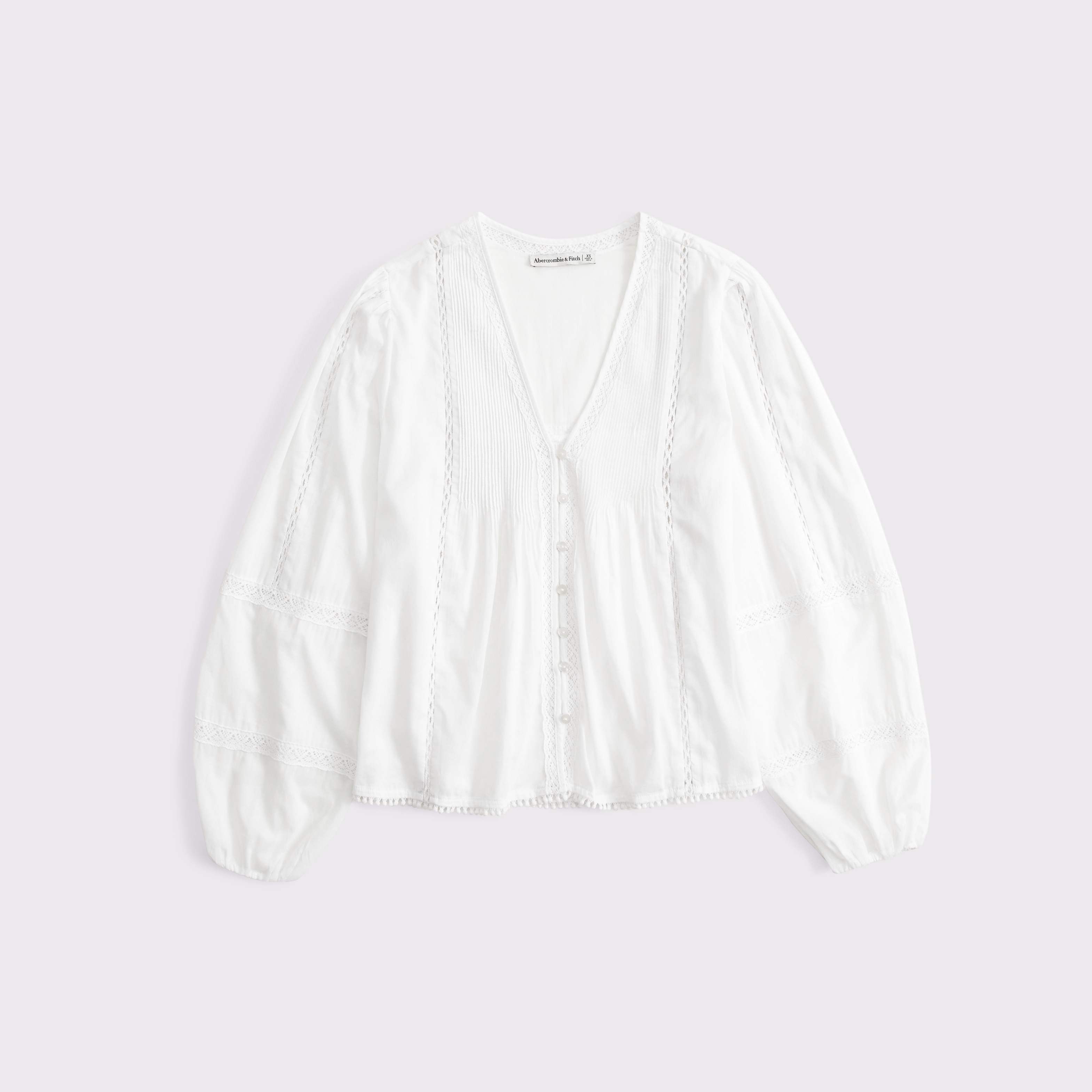 Abercrombie & Fitch Lace-trim Button-through Blouse In White