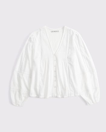 Lace-Trim Button-Through Blouse