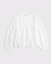 Lace-Trim Button-Through Blouse