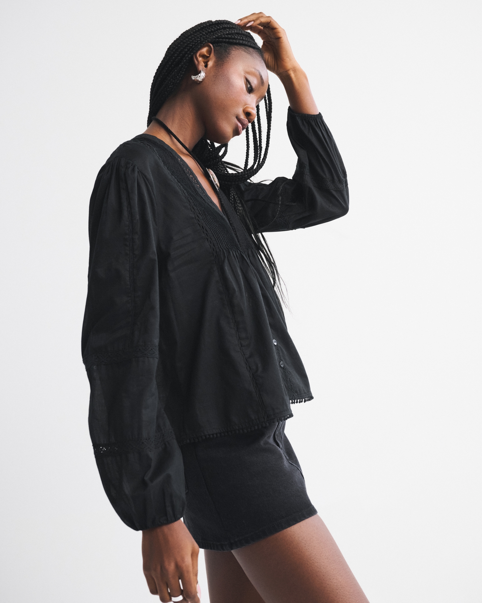 Women's Lace-Trim Button-Through Blouse | Women's Clearance
