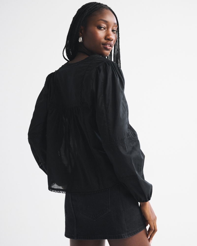 Lace-Trim Button-Through Blouse