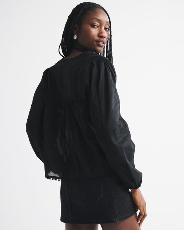 Lace-Trim Button-Through Blouse