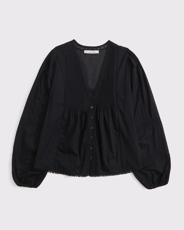 Lace-Trim Button-Through Blouse