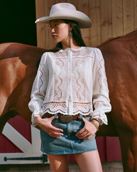 Long-Sleeve Eyelet Lace-Trim Top