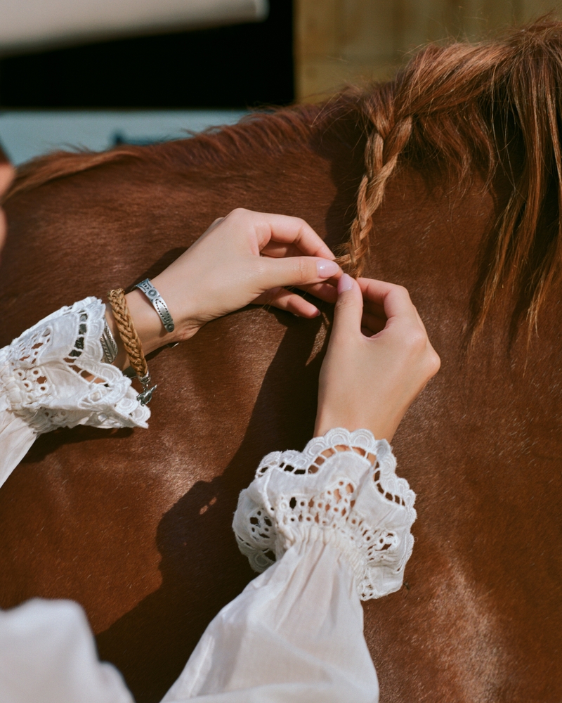 Long-Sleeve Eyelet Lace-Trim Top