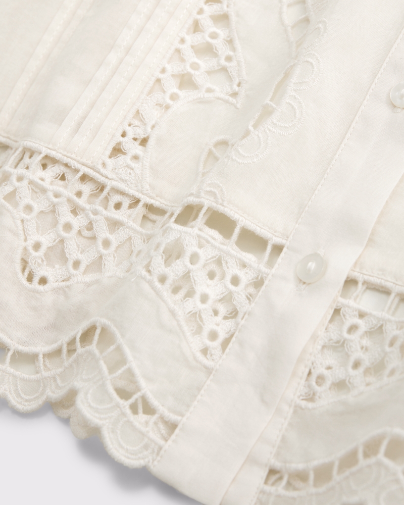 Long-Sleeve Eyelet Lace-Trim Top