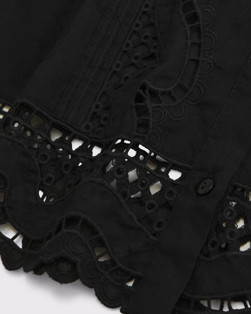 Long-Sleeve Eyelet Lace-Trim Top