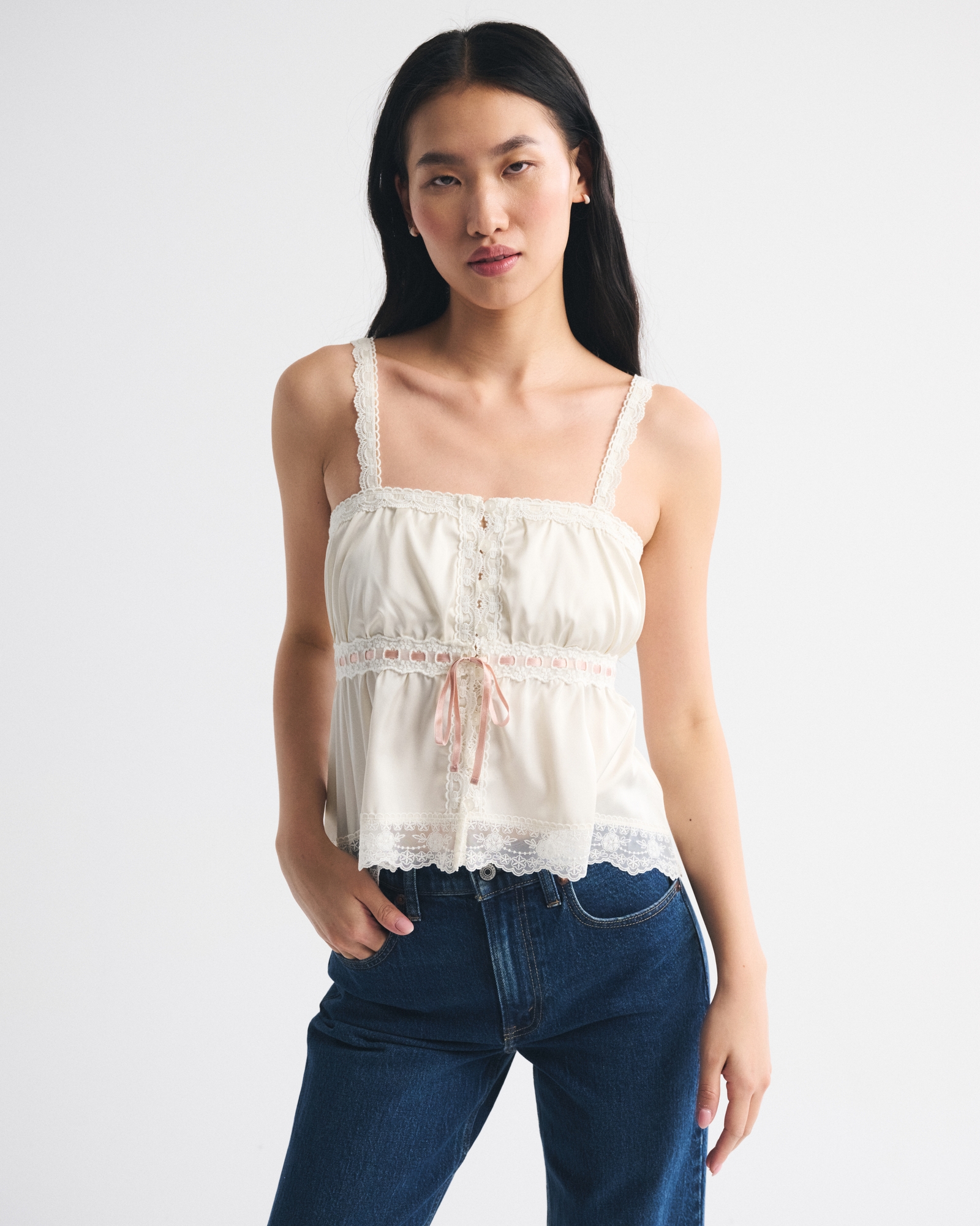 Lace-Trim Button-Through Cami