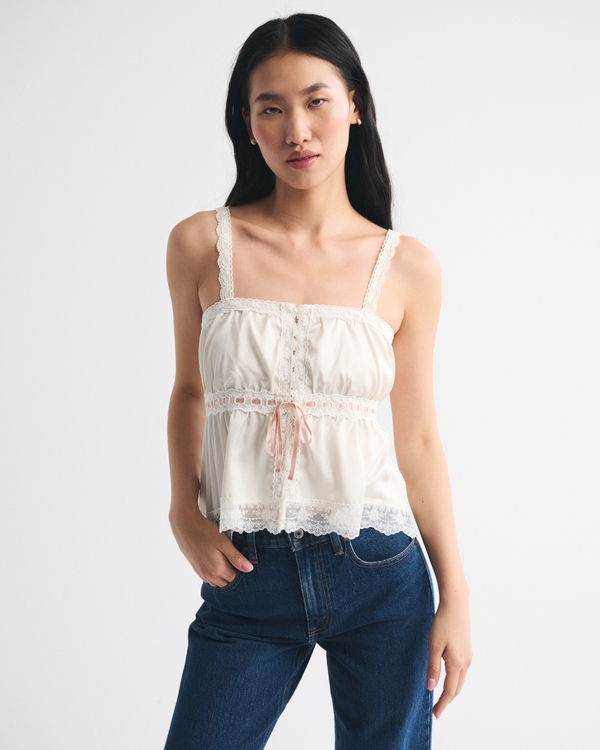 Lace-Trim Button-Through Cami