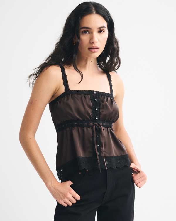Lace-Trim Button-Through Cami