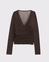 Bra-Free Long-Sleeve Mesh Plunge Top