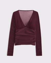 Bra-Free Long-Sleeve Mesh Plunge Top