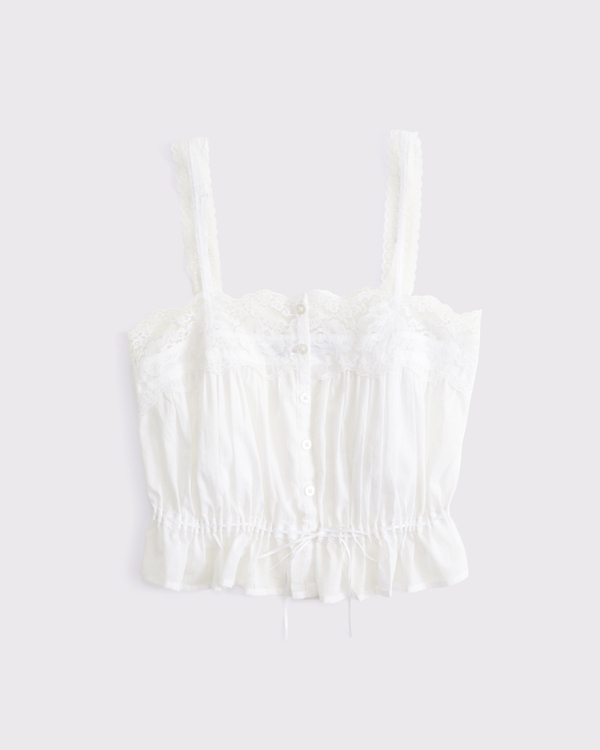 Lace-Trim Button-Through Cinched Cami