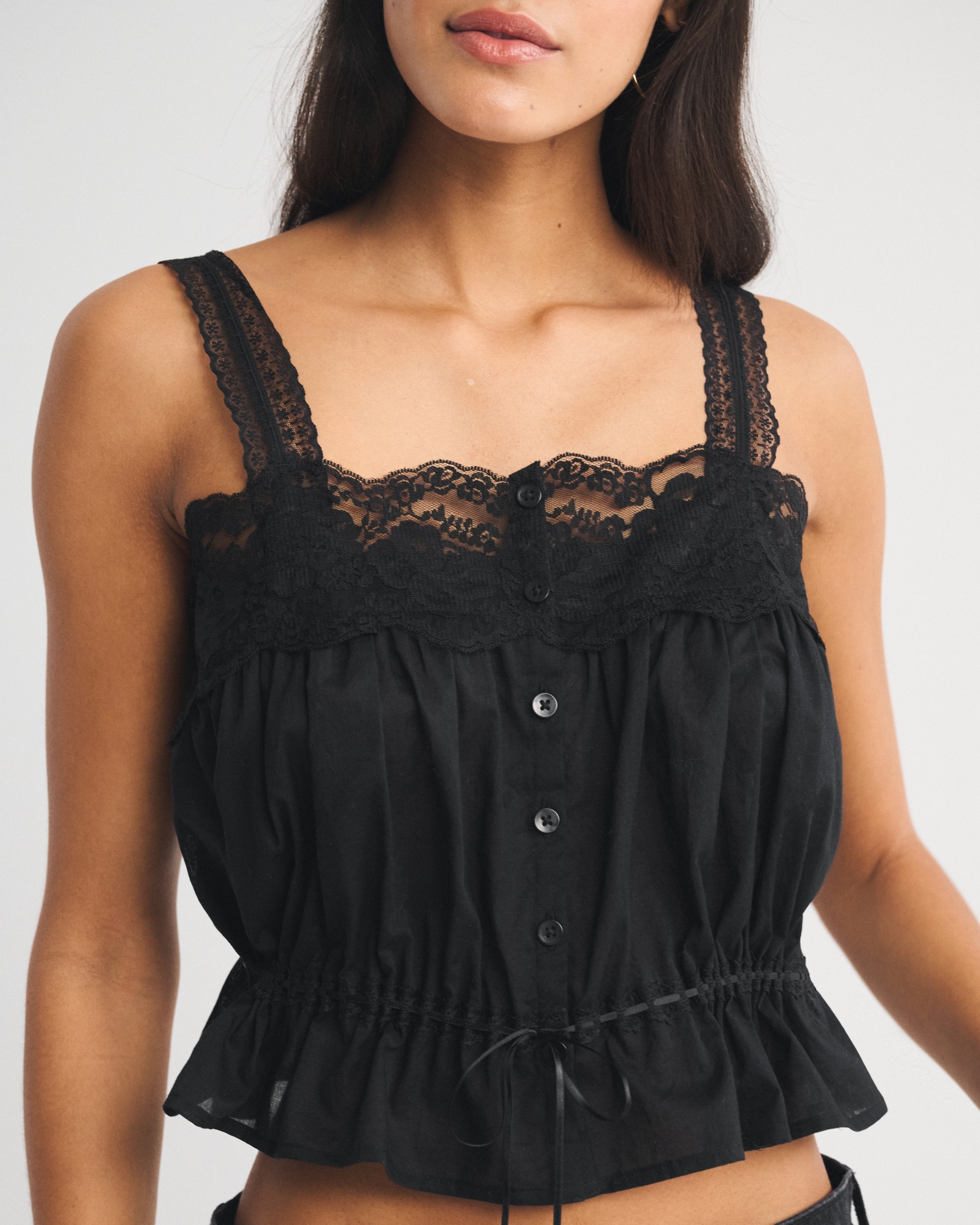 Lace-Trim Button-Through Cinched Cami
