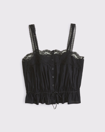 Lace-Trim Button-Through Cinched Cami