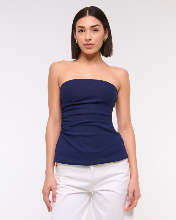 Strapless Side Ruched Top, Navy view 1