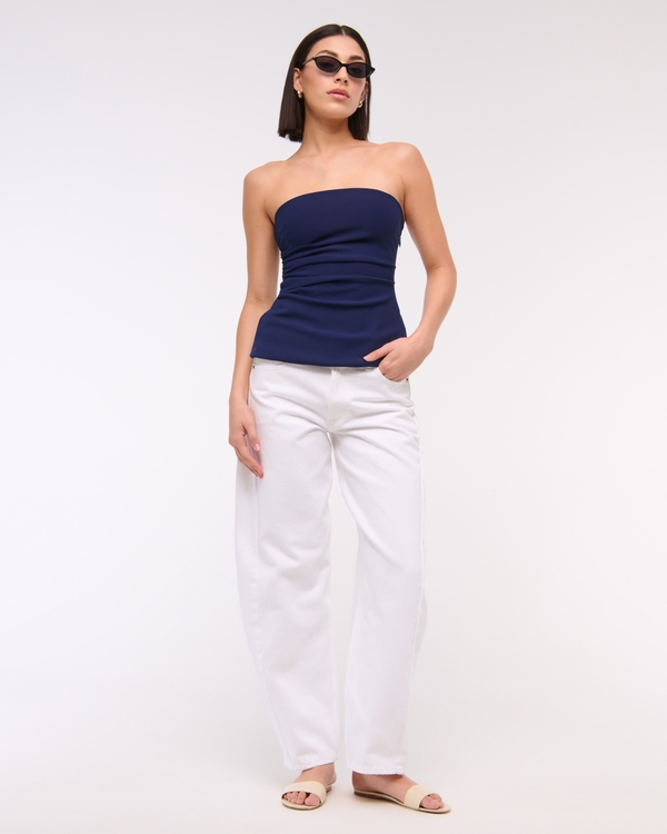 Strapless Side Ruched Top, Navy view 2