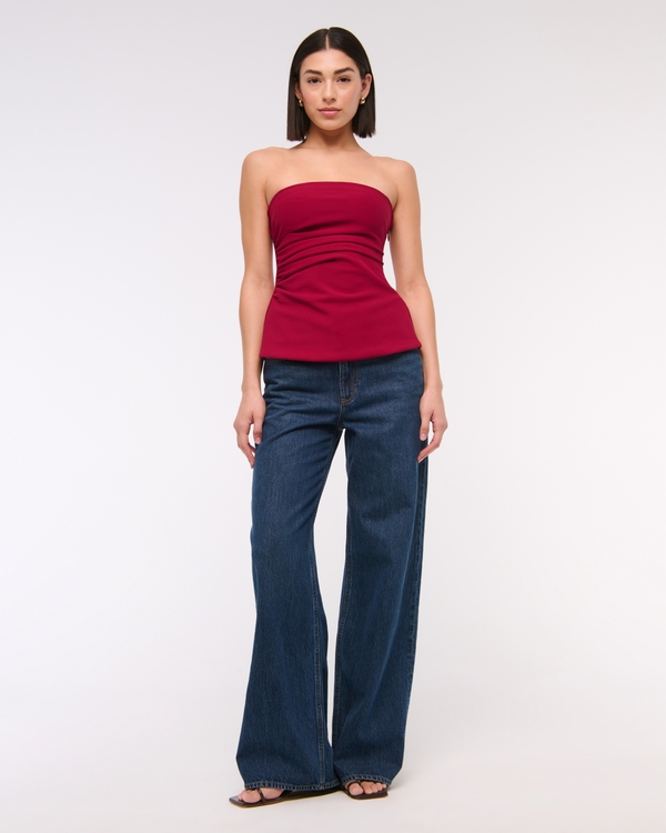 Strapless Side Ruched Top, Red view 2