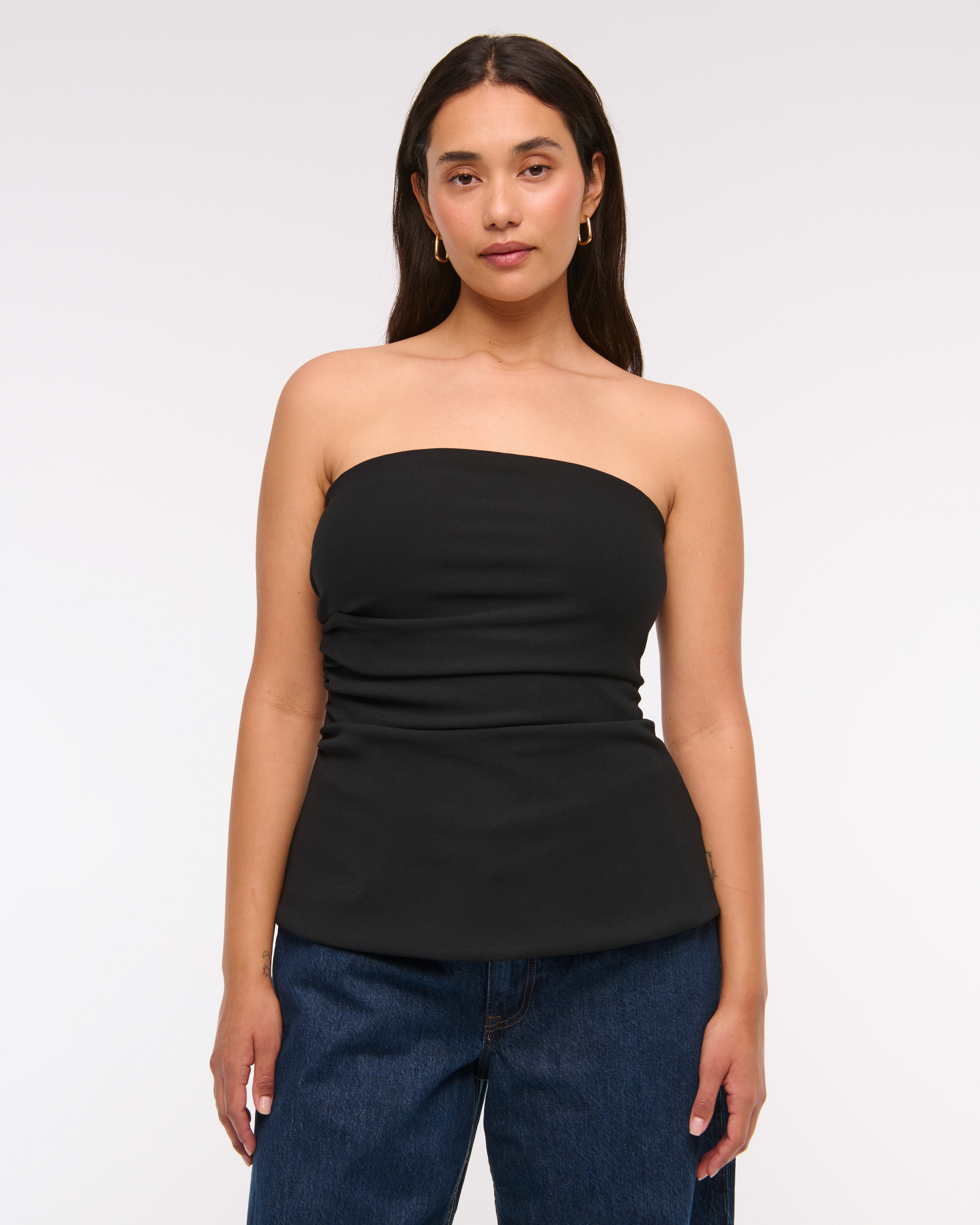 Abercrombie & Fitch Strapless Side Ruched Top In Black