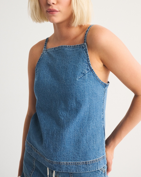 Bra-Free Linen-Blend Denim Apron Top
