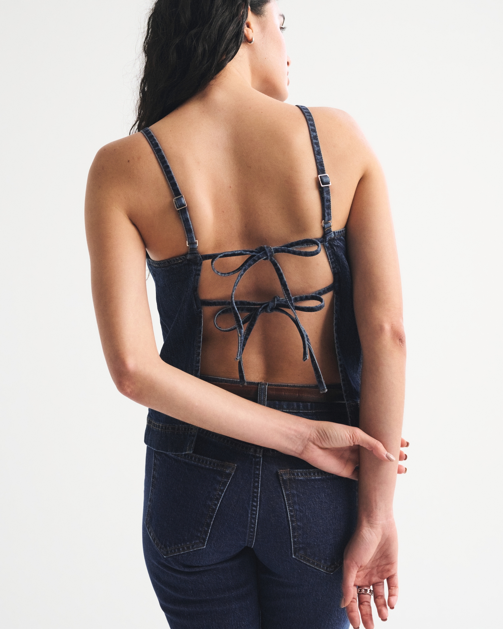 Bra-Free Linen-Blend Denim Apron Top