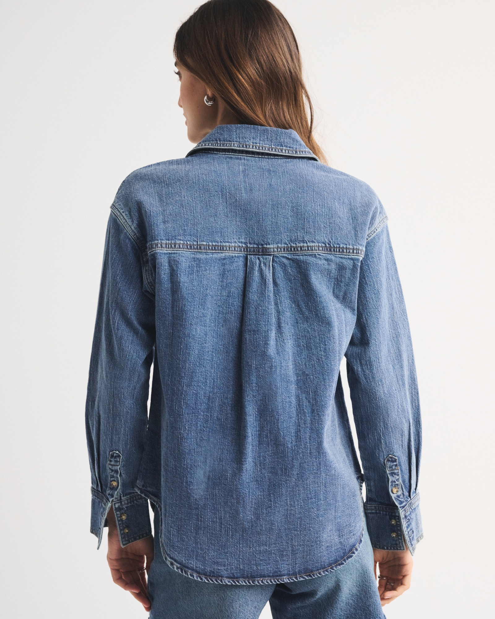 Linen-Blend Denim Button-Up Shirt